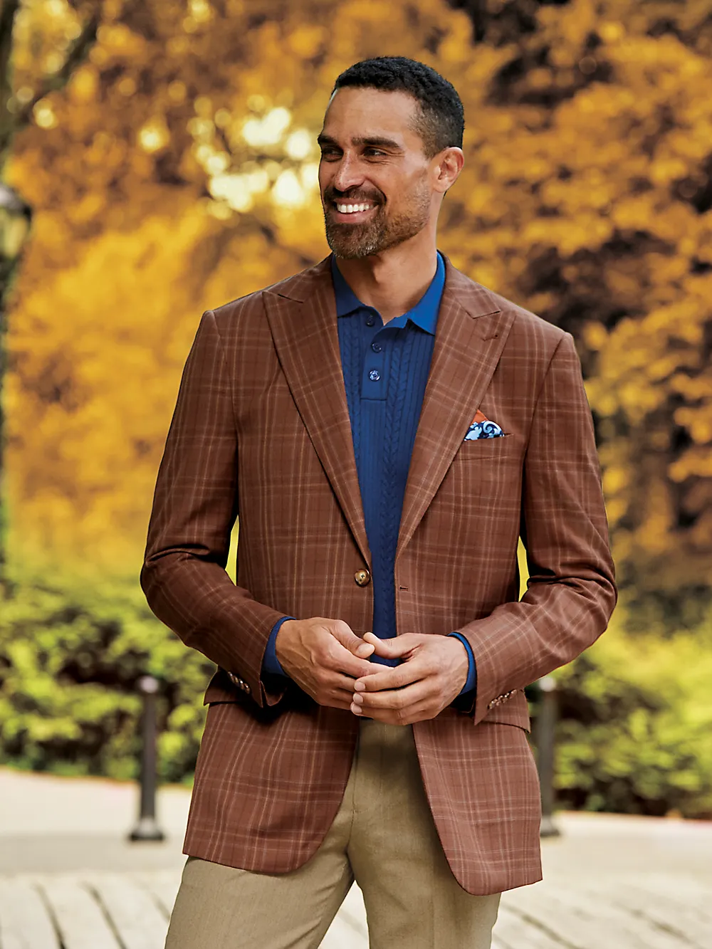 Wool Plaid Single Breasted Peak Lapel Sport Coat - Copper Plaid