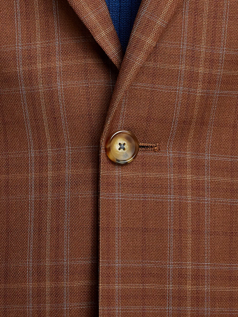 Wool Plaid Single Breasted Peak Lapel Sport Coat - Copper Plaid