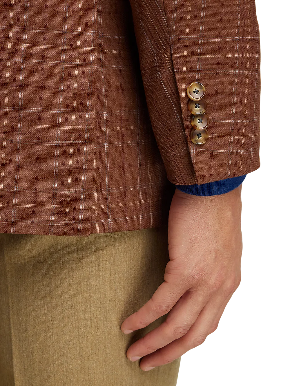 Wool Plaid Single Breasted Peak Lapel Sport Coat - Copper Plaid