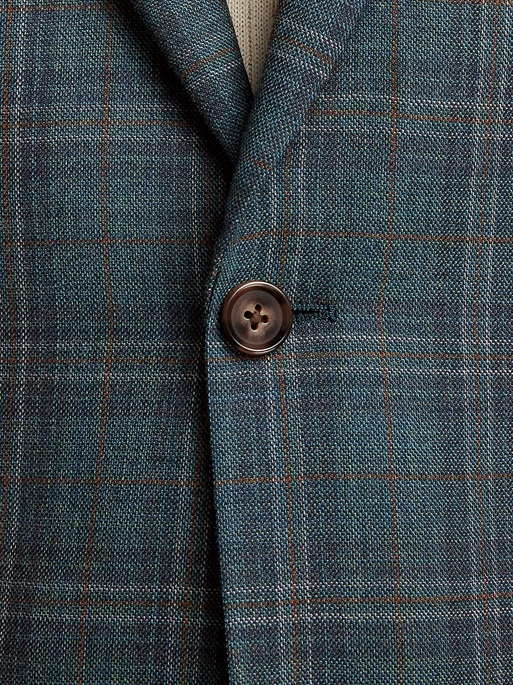 Wool Plaid Single Breasted Peak Lapel Sport Coat - Teal