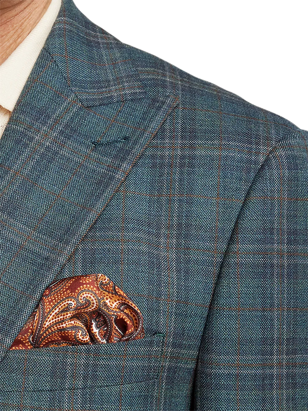 Wool Plaid Single Breasted Peak Lapel Sport Coat - Teal