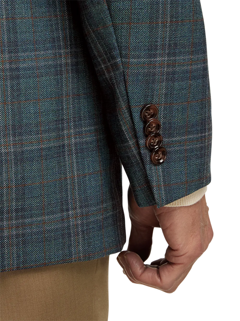 Wool Plaid Single Breasted Peak Lapel Sport Coat - Teal