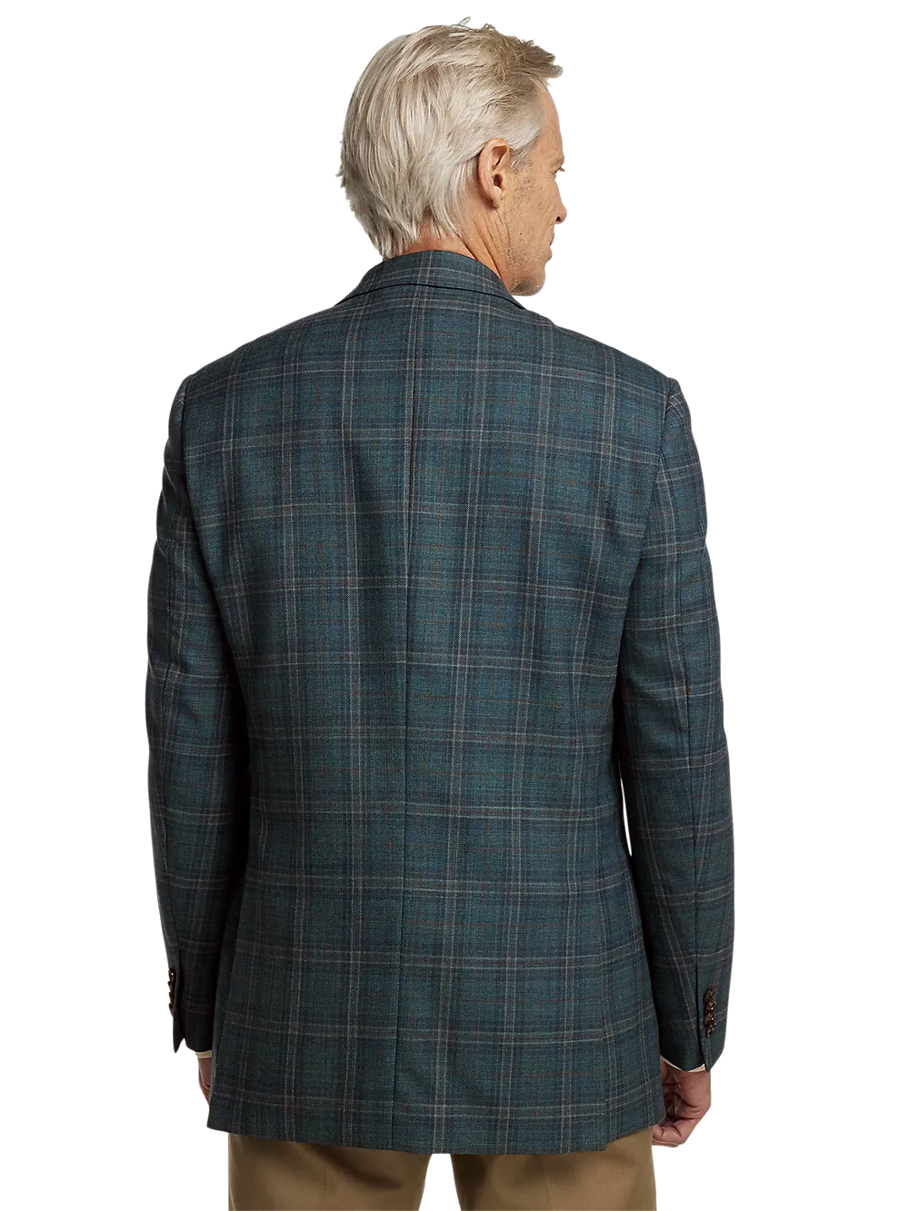 Wool Plaid Single Breasted Peak Lapel Sport Coat - Teal