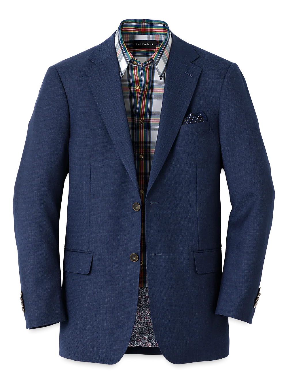 Wool Single Breasted Notch Lapel Sport Coat - Blue