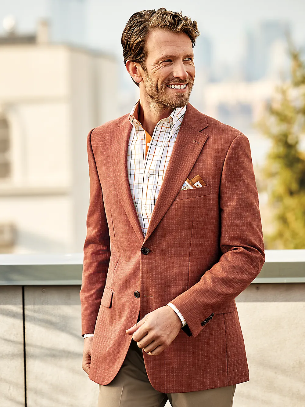 Wool Single Breasted Notch Lapel Sport Coat - Rust