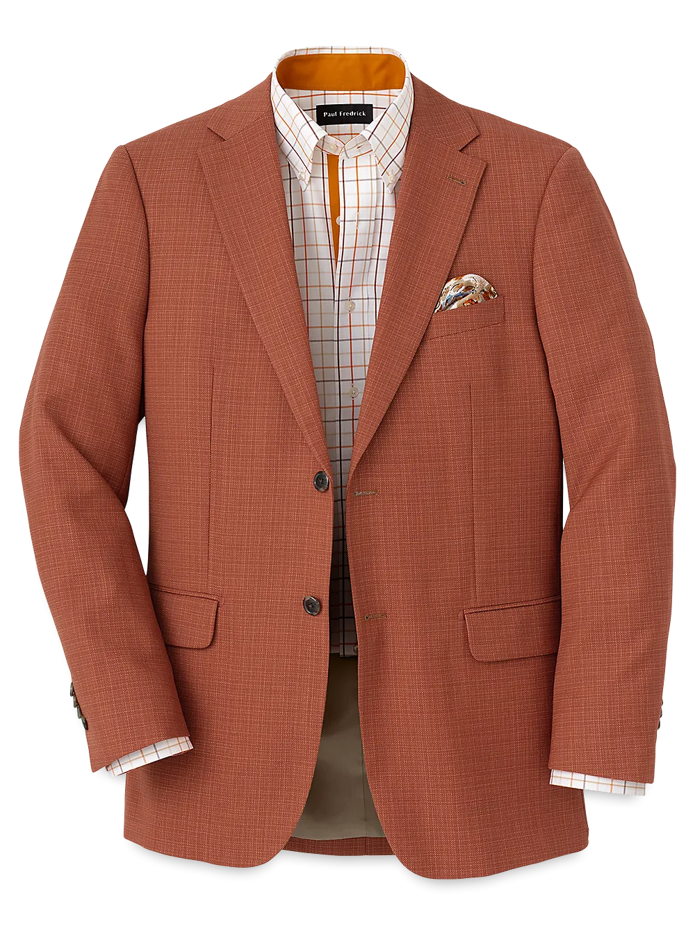 Wool Single Breasted Notch Lapel Sport Coat - Rust