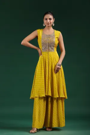 Yellow Bandhani Embroidered Tunic & Palazzo