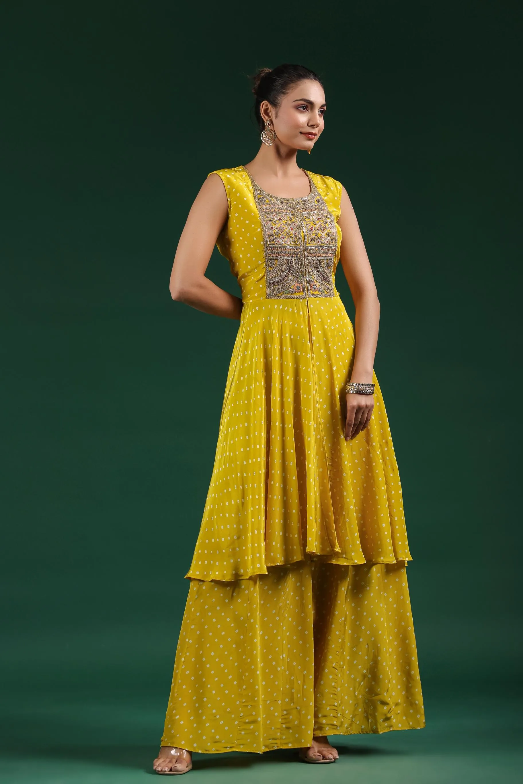 Yellow Bandhani Embroidered Tunic & Palazzo