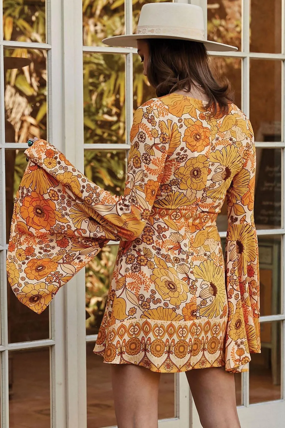 Yellow Floral Flare Sleeve Jupiter Dress