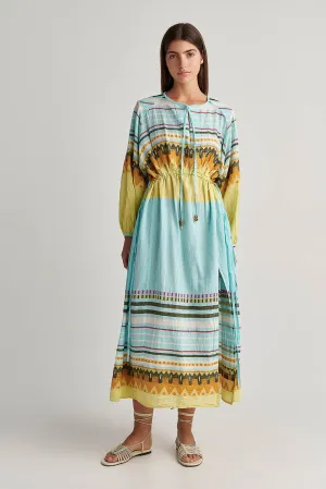 Zakar Maxi Dress in Serifos Aqua & Lemon