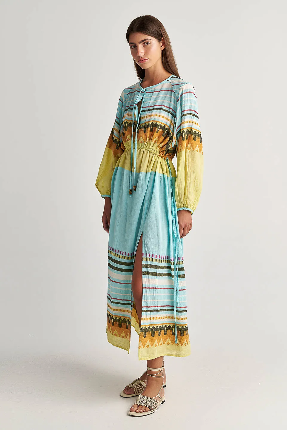 Zakar Maxi Dress in Serifos Aqua & Lemon