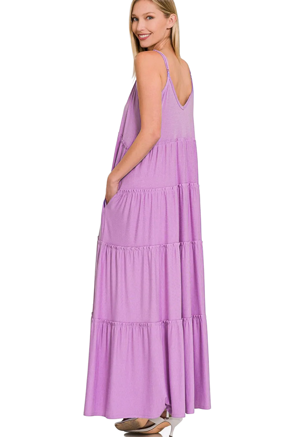 Zenana Frill Tiered V-Neck Maxi Cami Dress