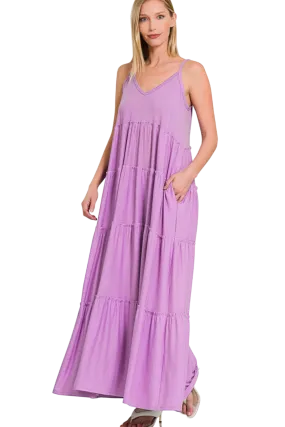 Zenana Frill Tiered V-Neck Maxi Cami Dress